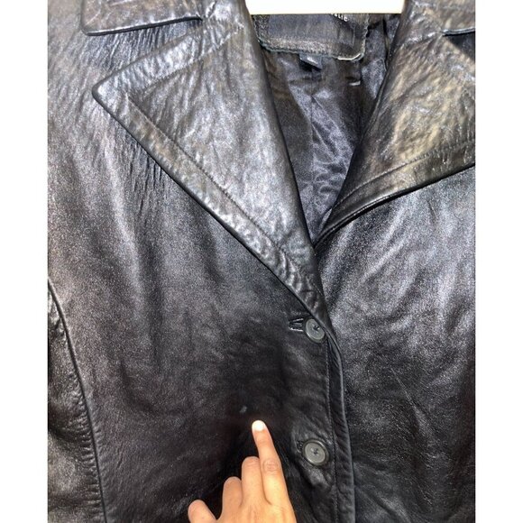 Vintage Banana Republic Womens Black L100 % Genuine Leather Button-Up Coat Size - Picture 2 of 7